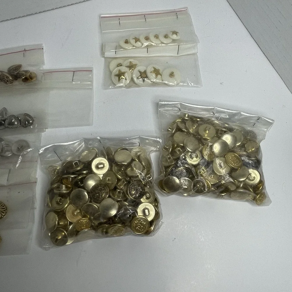 Lg Lot Vintage Gold Silver Tone Metal/Brass Buttons Shank Crafts Military White